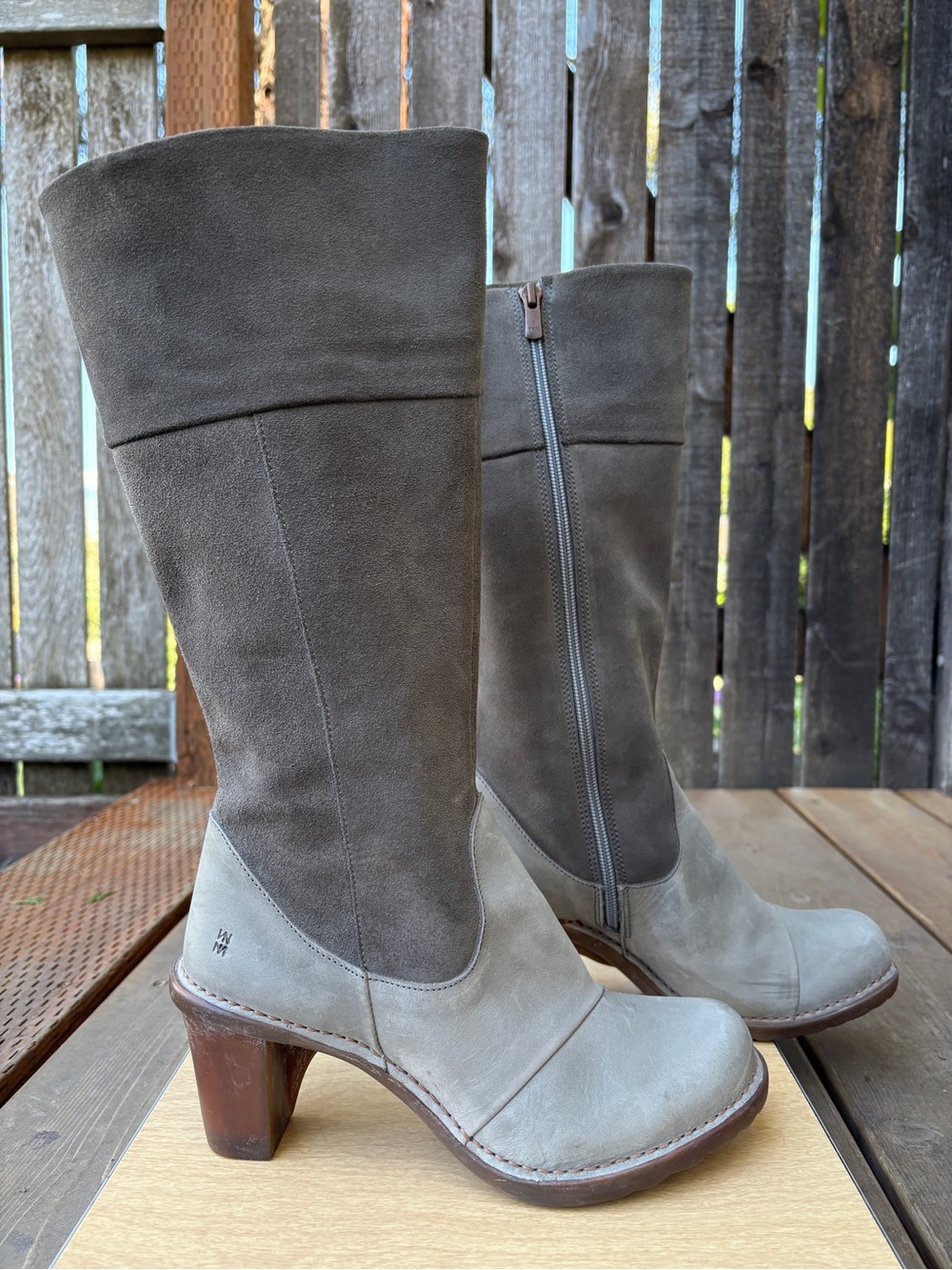 El Naturalista Tall Gray Leather Heeled Boots Sz 39EU
